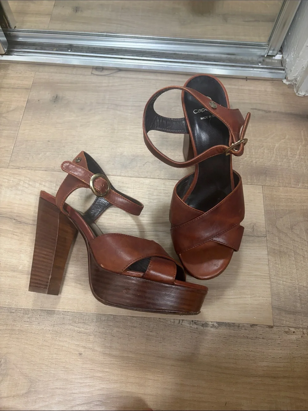 Caparros Tan Leather Platform Sandal with Ankle Strap